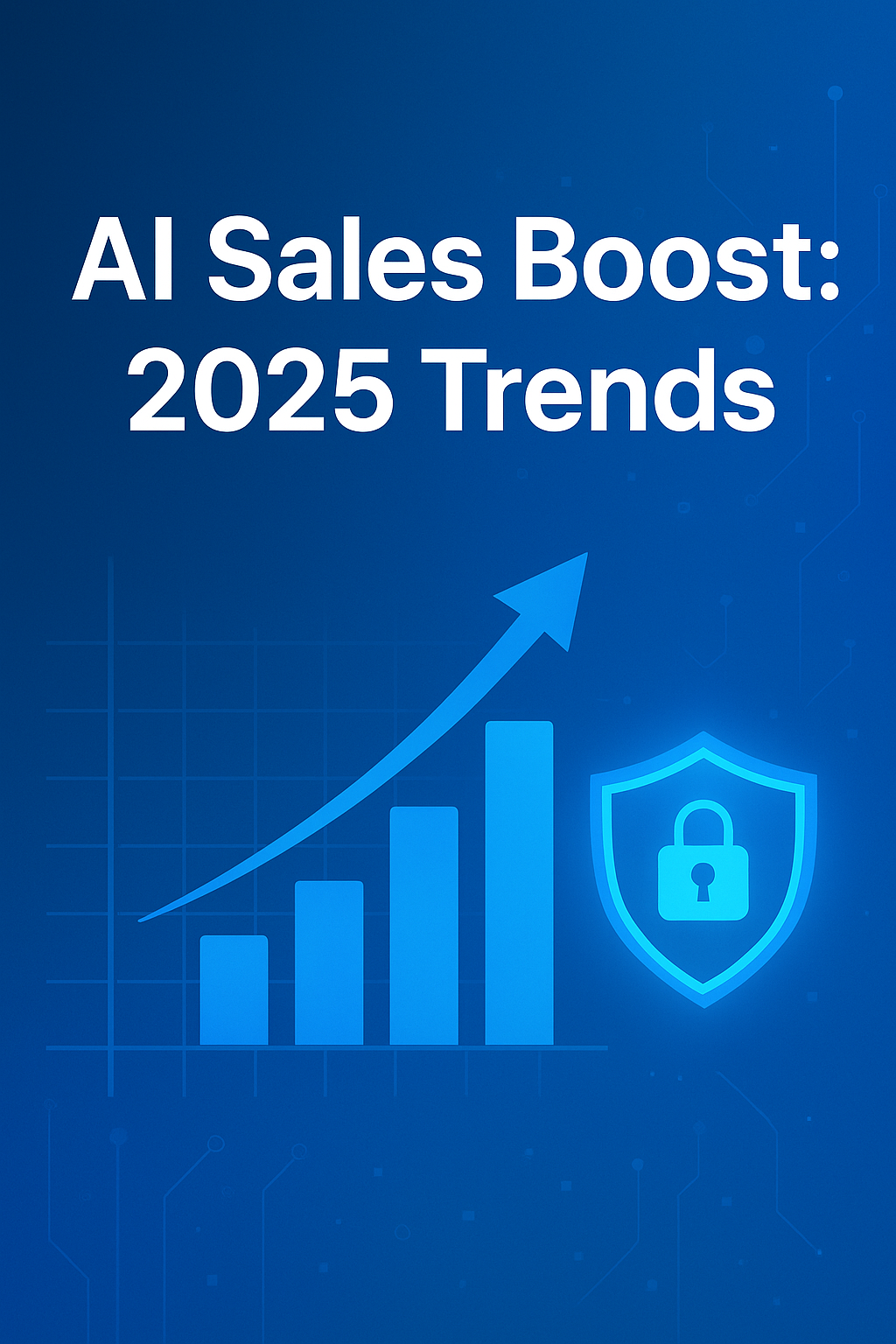Futuristic sales growth chart with AI elements and upward arrow
